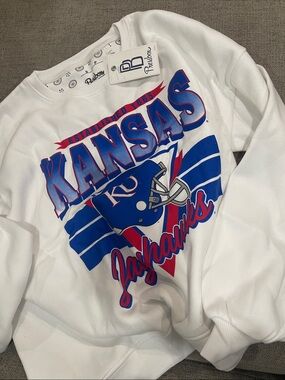 Pressbox White Crewneck Kansas Jayhawks Graphic Sweatshirt